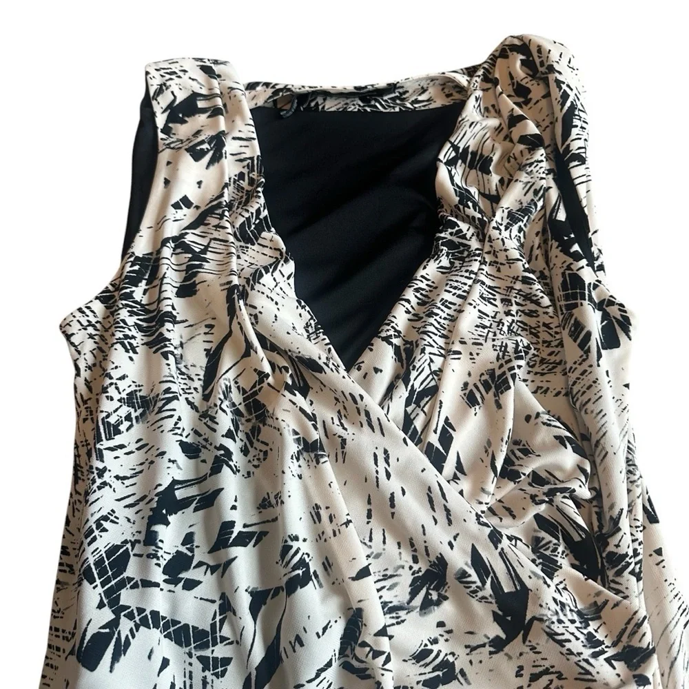 Robert Rodriguez Lydia Draped Dress Black White Print Stretch Size Large Women's